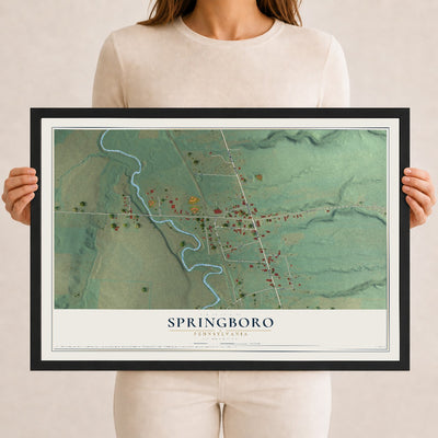 Map of Springboro, Pennsylvania, 12 x 18 inch print in a black wood frame