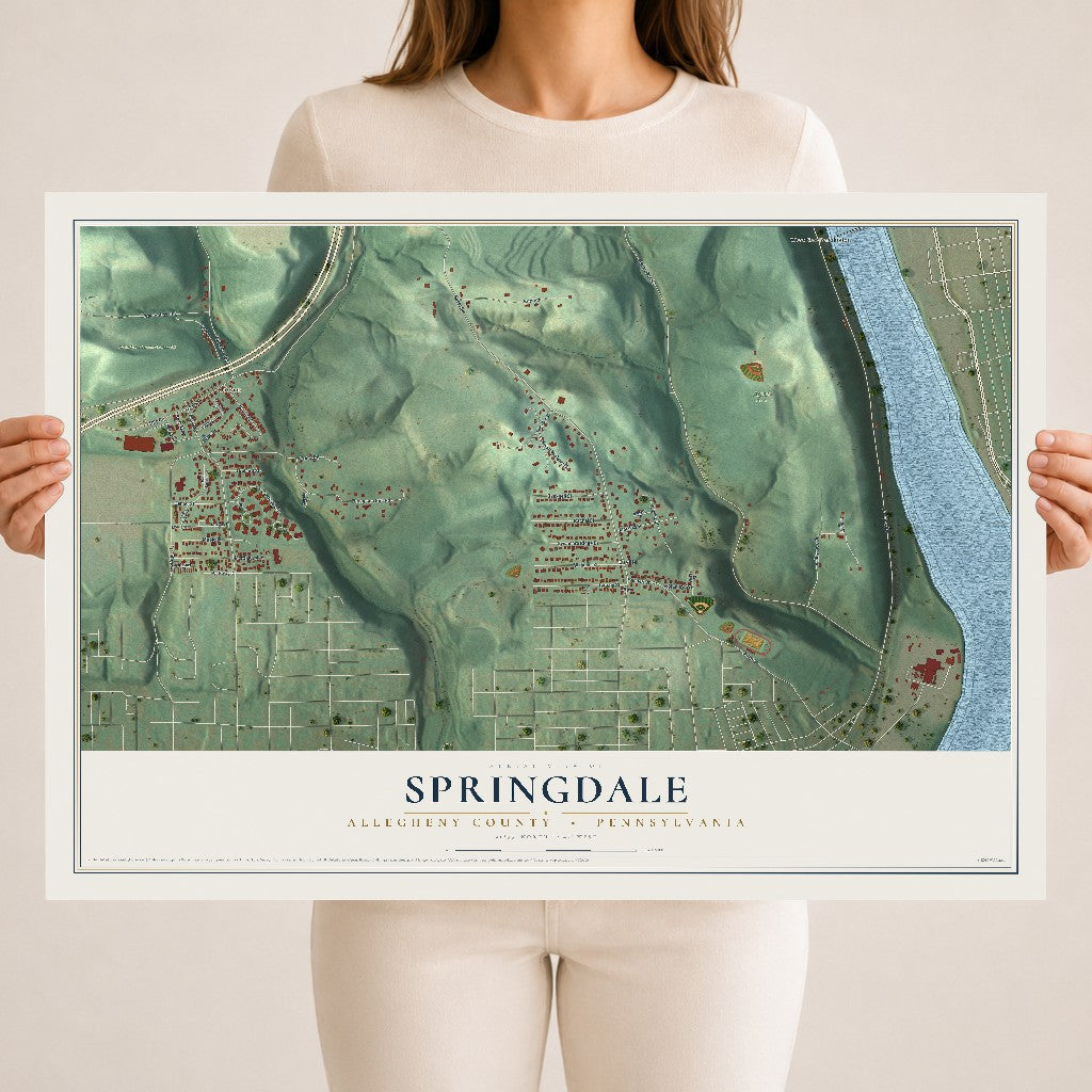 Map of Springdale, Allegheny County, Pennsylvania, 18 x 24 inch unframed archival matte print