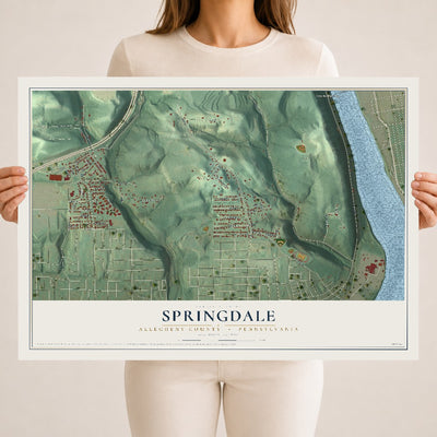 Map of Springdale, Allegheny County, Pennsylvania, 18 x 24 inch unframed archival matte print