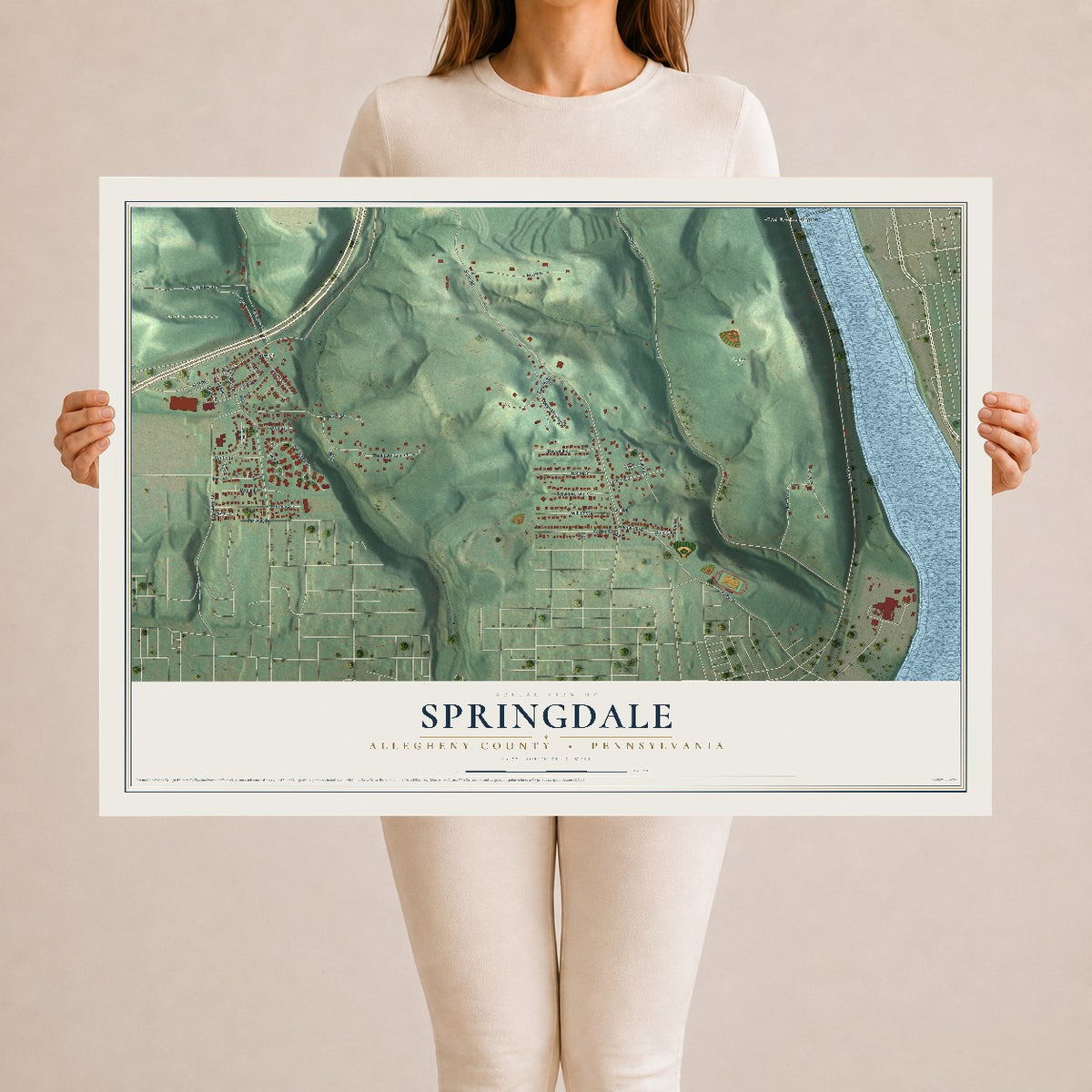 Map of Springdale, Allegheny County, Pennsylvania, 24 x 36 inch unframed archival matte print