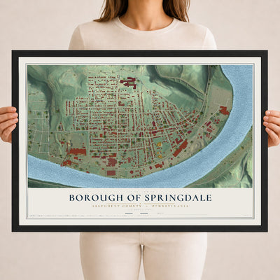 Map of the Borough of Springdale, Allegheny County, Pennsylvania, 18 x 24 inch print in a black wood frame