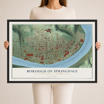 Map of the Borough of Springdale, Allegheny County, Pennsylvania, 24 x 36 inch print in a black wood frame