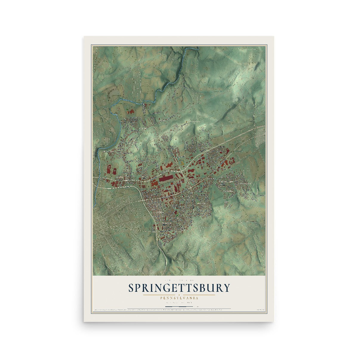 Map of Springettsbury, Pennsylvania, 12 x 18 inch unframed archival matte print