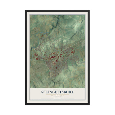 Map of Springettsbury, Pennsylvania, 12 x 18 inch print in a black wood frame