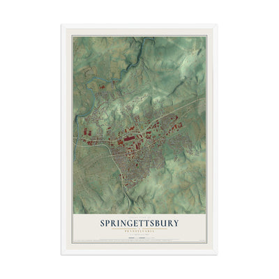 Map of Springettsbury, Pennsylvania, 12 x 18 inch print in a white wood frame