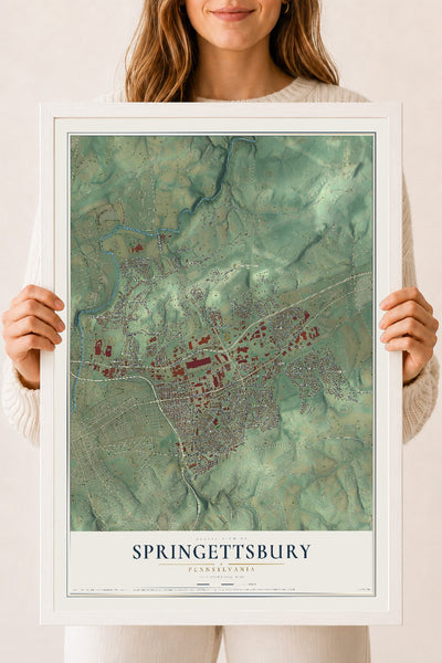 Map of Springettsbury, Pennsylvania, 18 x 24 inch print in a white wood frame