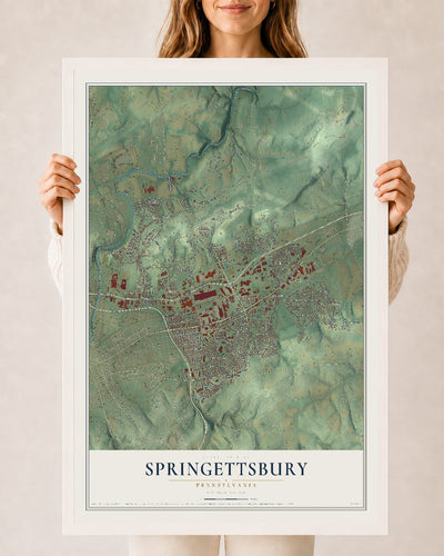 Map of Springettsbury, Pennsylvania, 24 x 36 inch print in a white wood frame