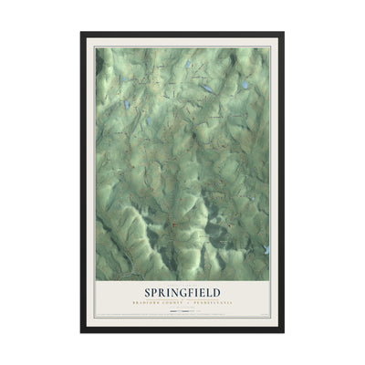 Map of Springfield, Bradford County, Pennsylvania, 12 x 18 inch print in a black wood frame