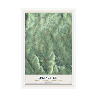 Map of Springfield, Bradford County, Pennsylvania, 12 x 18 inch print in a white wood frame