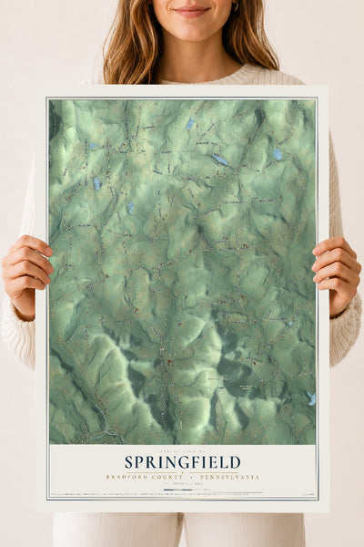 Map of Springfield, Bradford County, Pennsylvania, 18 x 24 inch unframed archival matte print