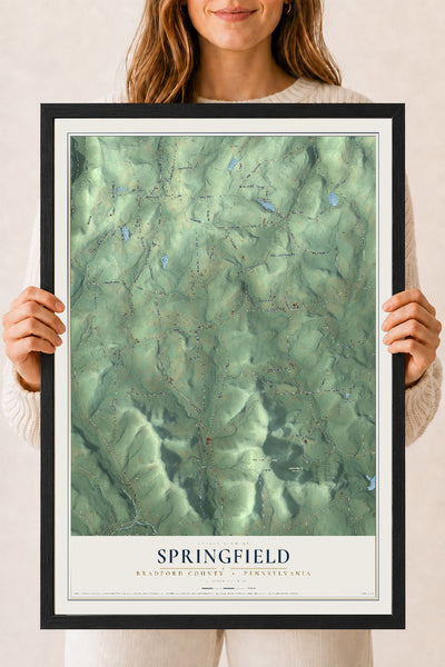 Map of Springfield, Bradford County, Pennsylvania, 18 x 24 inch print in a black wood frame