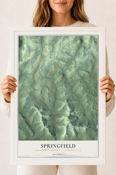 Map of Springfield, Bradford County, Pennsylvania, 18 x 24 inch print in a white wood frame