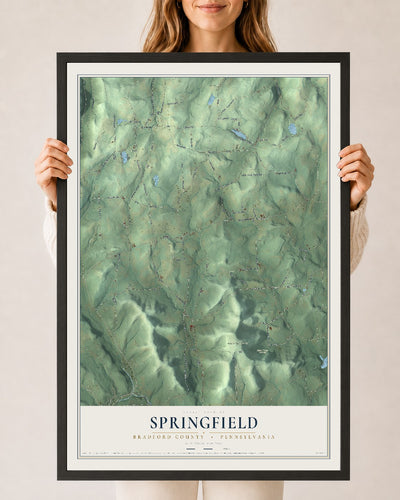 Map of Springfield, Bradford County, Pennsylvania, 24 x 36 inch print in a black wood frame