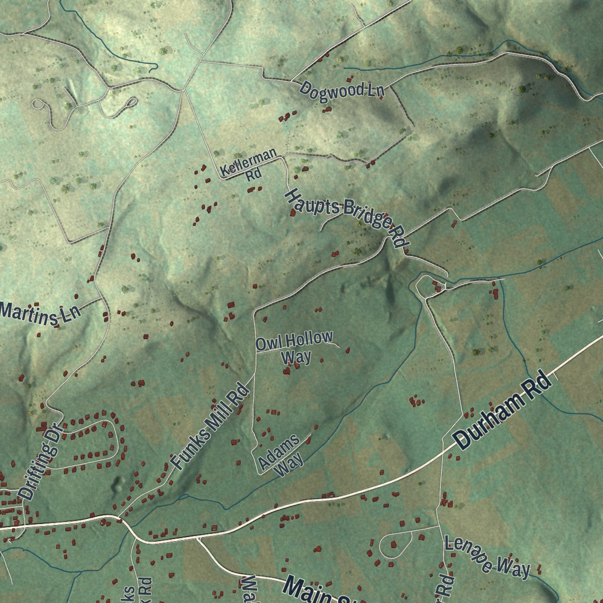 Second close-up of the map of Springfield, Bucks County, Pennsylvania print showing more streets and buildings