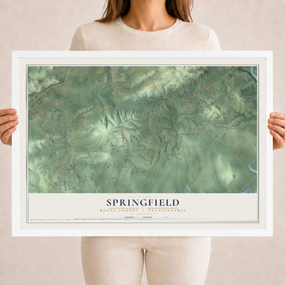Map of Springfield, Bucks County, Pennsylvania, 18 x 24 inch print in a white wood frame