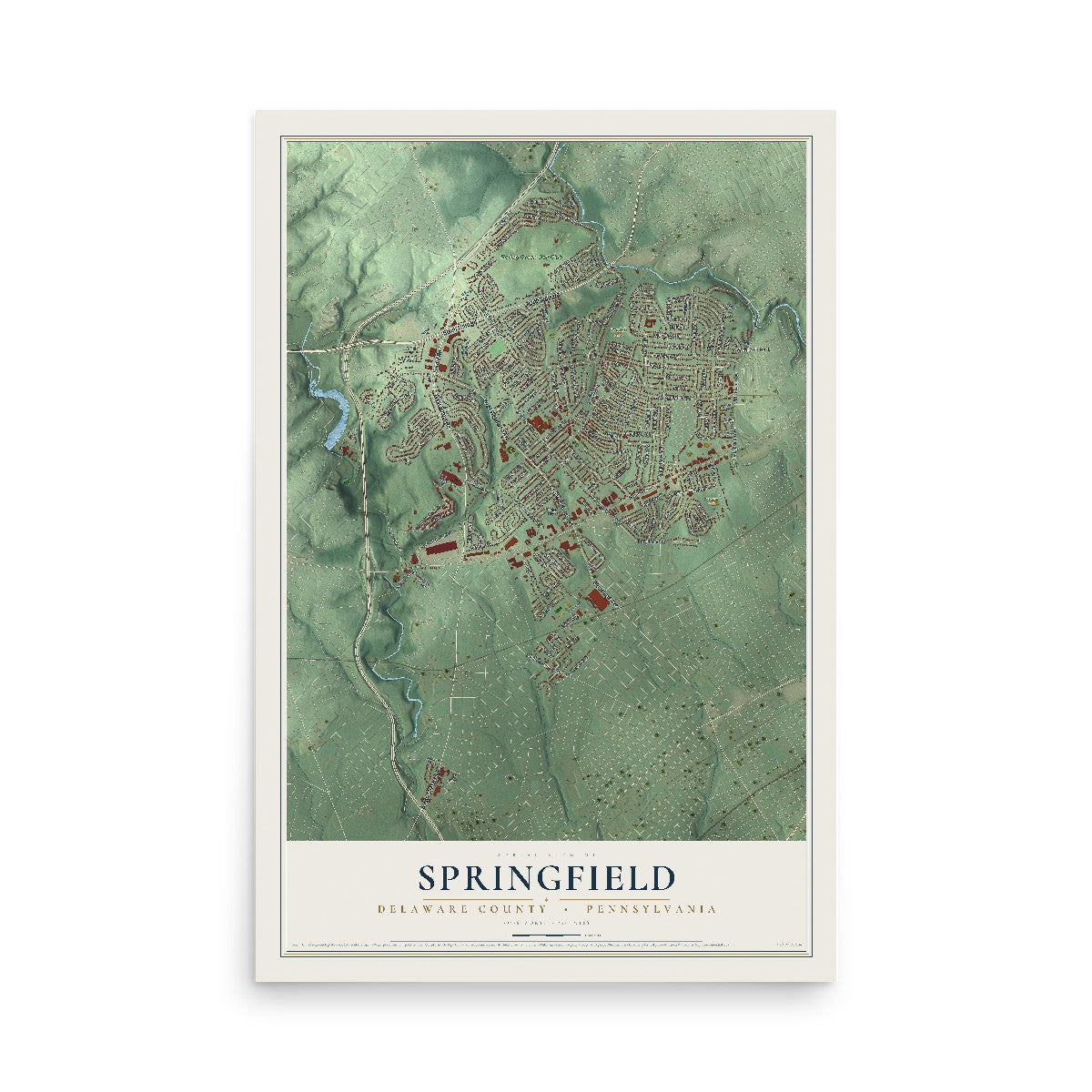 Map of Springfield, Delaware County, Pennsylvania, 12 x 18 inch unframed archival matte print