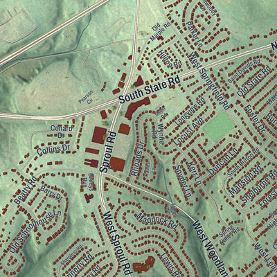 Close-up of the map of Springfield, Delaware County, Pennsylvania print showing street and building detail