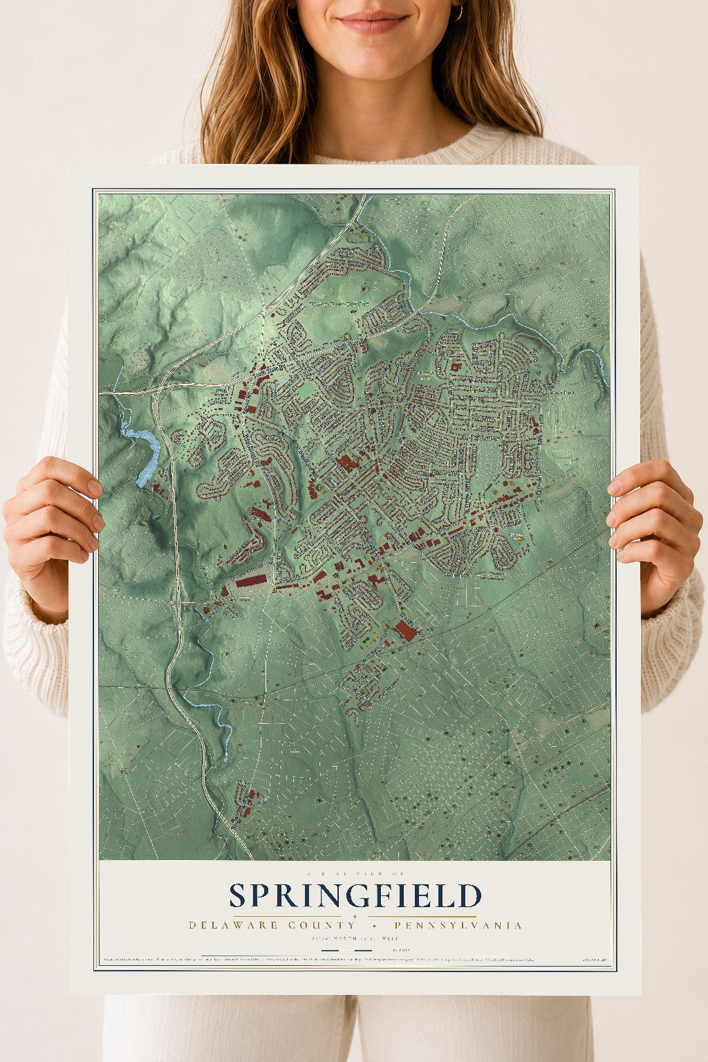Map of Springfield, Delaware County, Pennsylvania, 18 x 24 inch unframed archival matte print