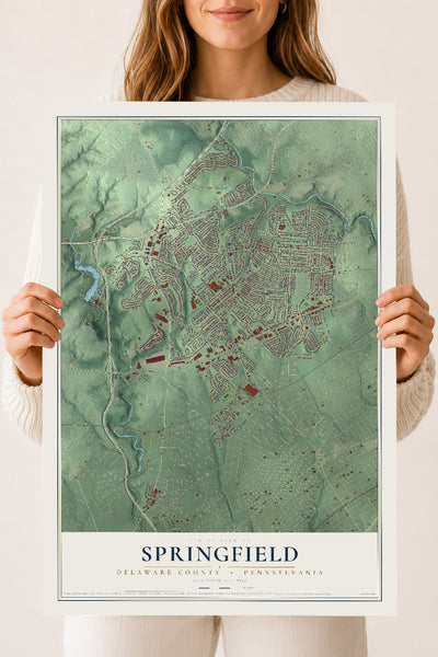 Map of Springfield, Delaware County, Pennsylvania, 18 x 24 inch unframed archival matte print