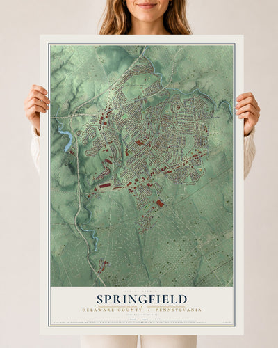Map of Springfield, Delaware County, Pennsylvania, 24 x 36 inch unframed archival matte print