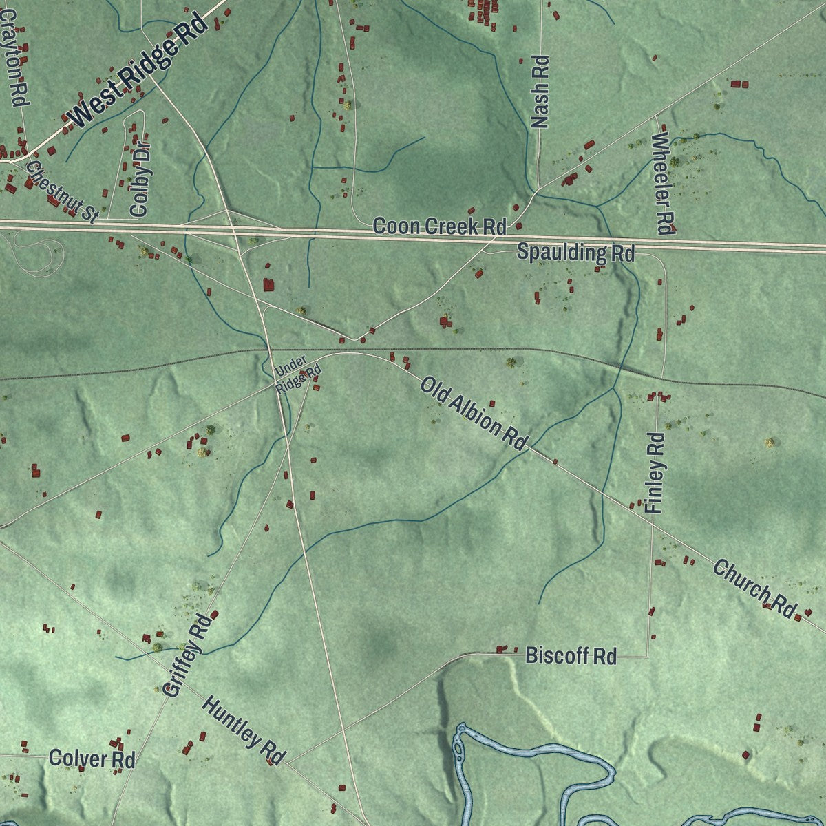 Close-up of the map of Springfield, Erie County, Pennsylvania print showing street and building detail
