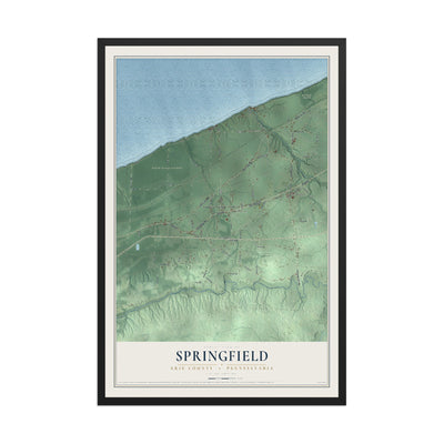 Map of Springfield, Erie County, Pennsylvania, 12 x 18 inch print in a black wood frame