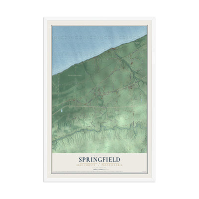 Map of Springfield, Erie County, Pennsylvania, 12 x 18 inch print in a white wood frame