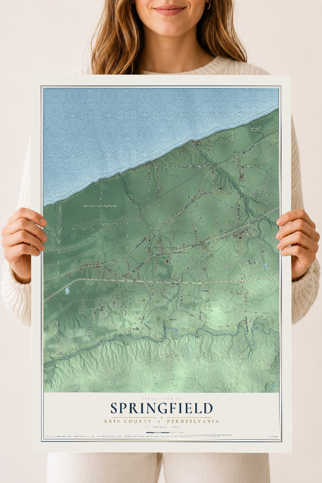 Map of Springfield, Erie County, Pennsylvania, 18 x 24 inch unframed archival matte print