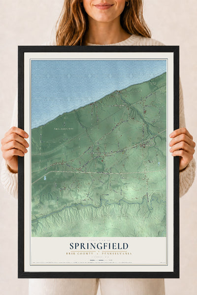 Map of Springfield, Erie County, Pennsylvania, 18 x 24 inch print in a black wood frame