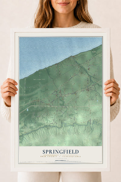 Map of Springfield, Erie County, Pennsylvania, 18 x 24 inch print in a white wood frame