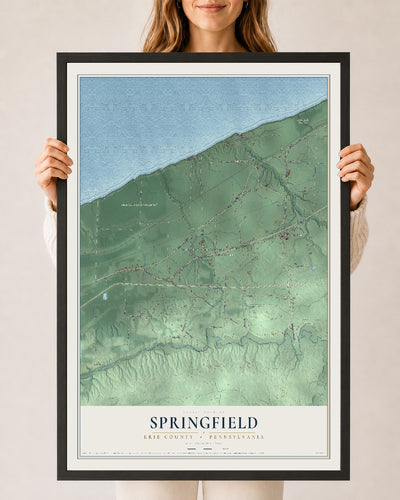 Map of Springfield, Erie County, Pennsylvania, 24 x 36 inch print in a black wood frame