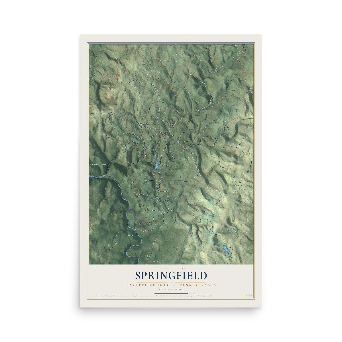 Map of Springfield, Fayette County, Pennsylvania, 12 x 18 inch unframed archival matte print