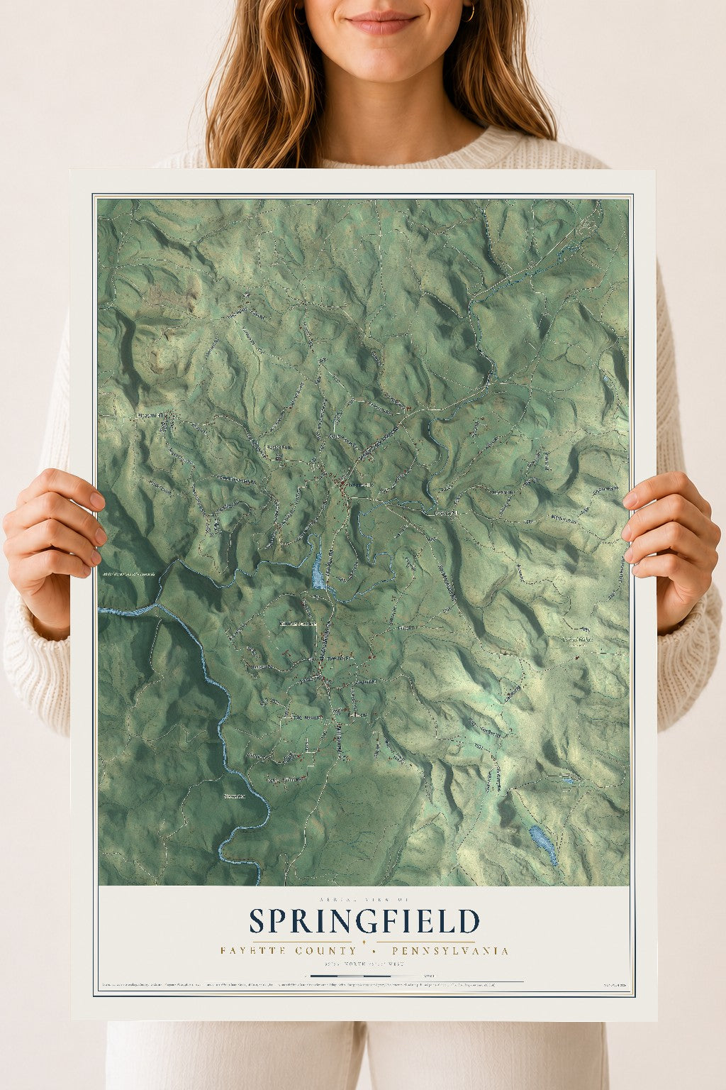 Map of Springfield, Fayette County, Pennsylvania, 18 x 24 inch unframed archival matte print