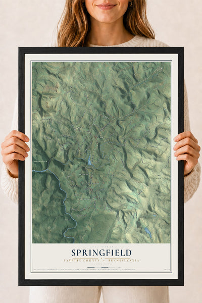 Map of Springfield, Fayette County, Pennsylvania, 18 x 24 inch print in a black wood frame