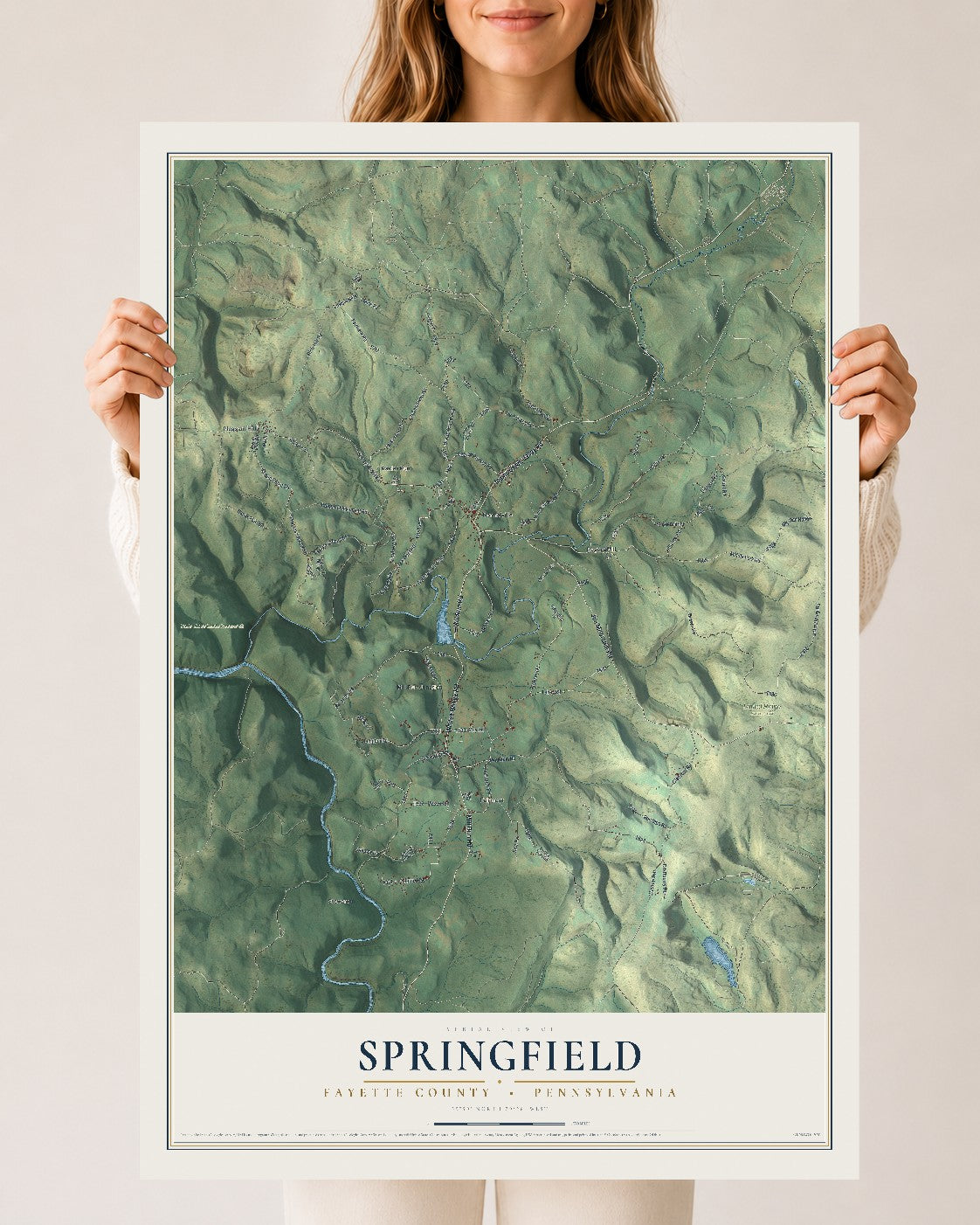 Map of Springfield, Fayette County, Pennsylvania, 24 x 36 inch unframed archival matte print