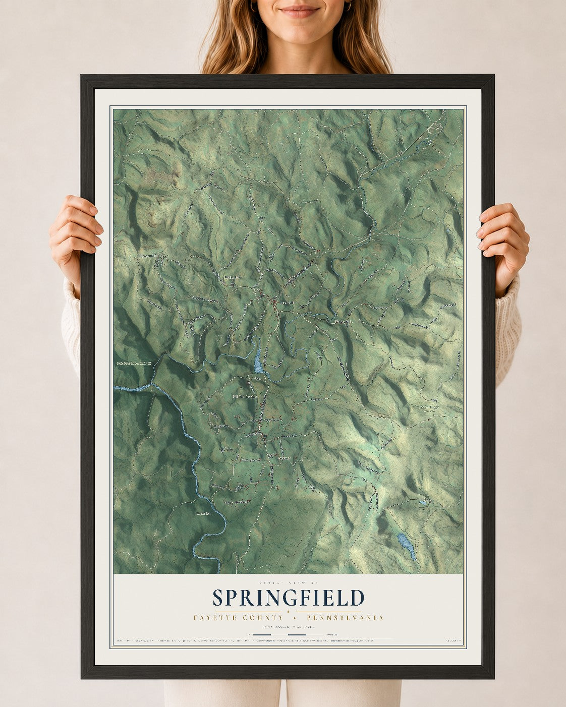 Map of Springfield, Fayette County, Pennsylvania, 24 x 36 inch print in a black wood frame