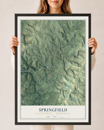 Map of Springfield, Fayette County, Pennsylvania, 24 x 36 inch print in a black wood frame