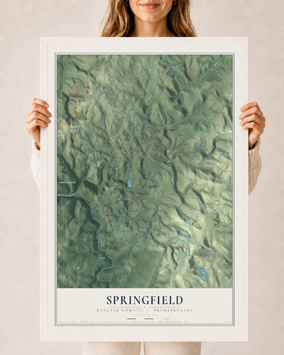 Map of Springfield, Fayette County, Pennsylvania, 24 x 36 inch print in a white wood frame
