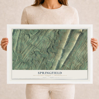 Map of Springfield, Huntingdon County, Pennsylvania, 12 x 18 inch print in a white wood frame