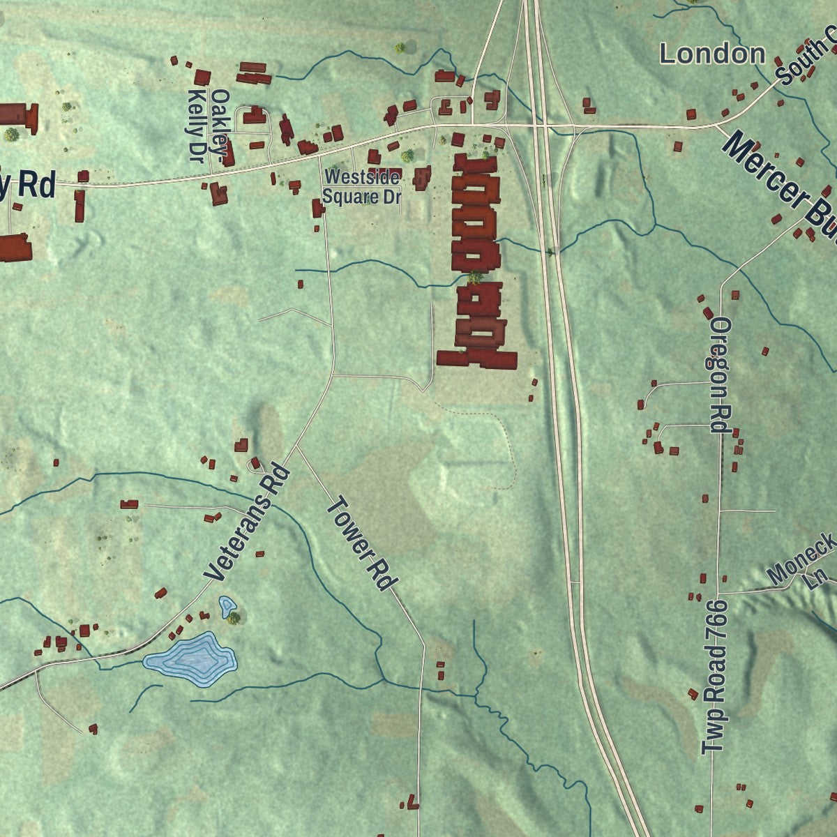 Close-up of the map of Springfield, Mercer County, Pennsylvania print showing street and building detail
