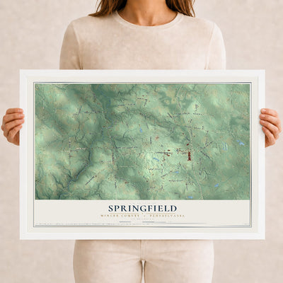 Map of Springfield, Mercer County, Pennsylvania, 12 x 18 inch print in a white wood frame