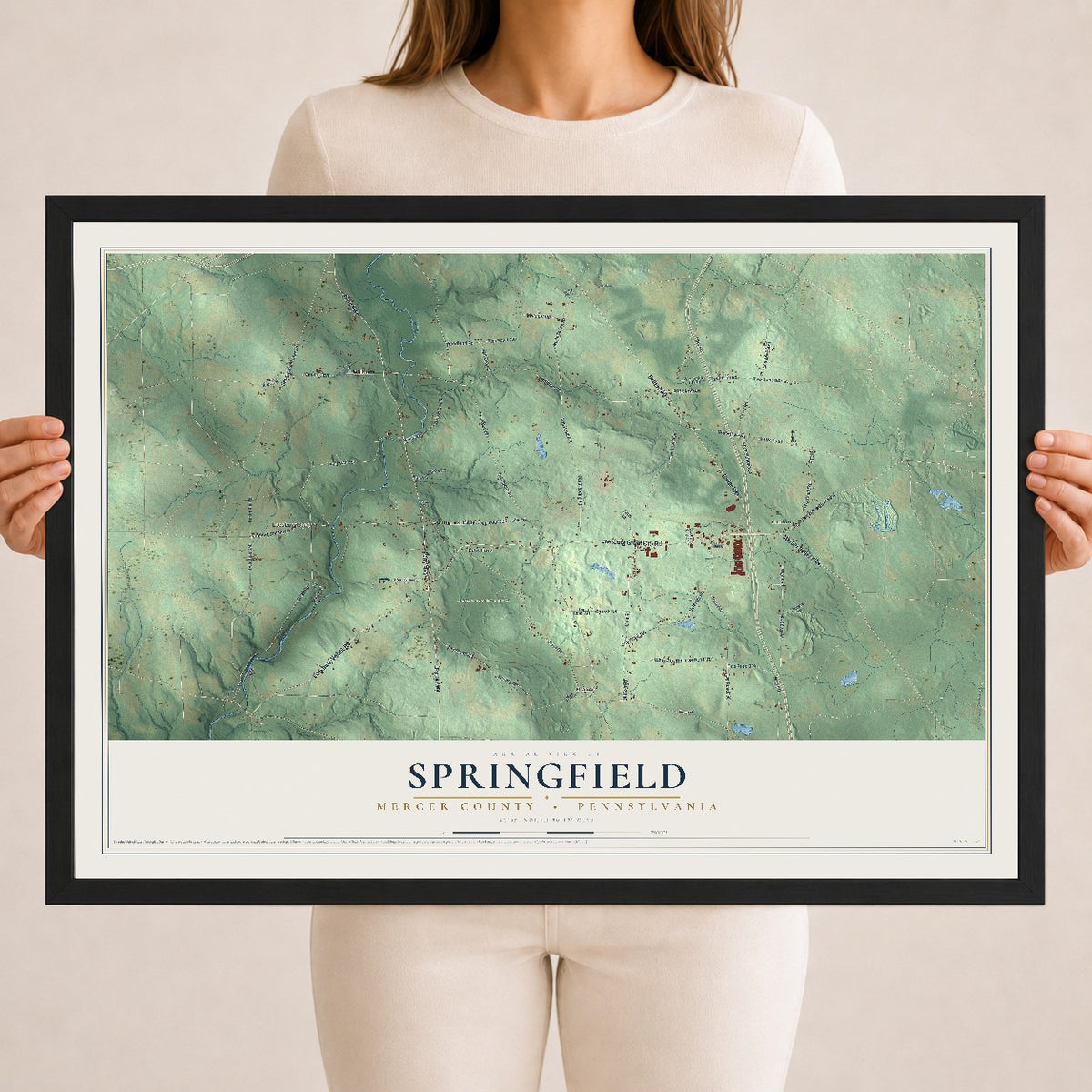 Map of Springfield, Mercer County, Pennsylvania, 18 x 24 inch print in a black wood frame