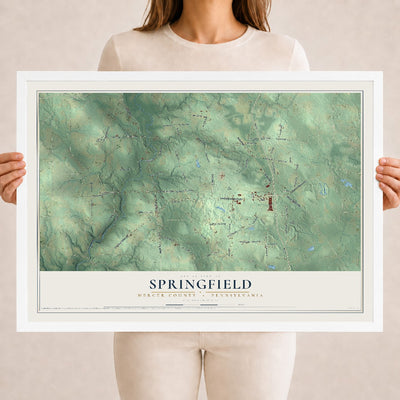 Map of Springfield, Mercer County, Pennsylvania, 18 x 24 inch print in a white wood frame