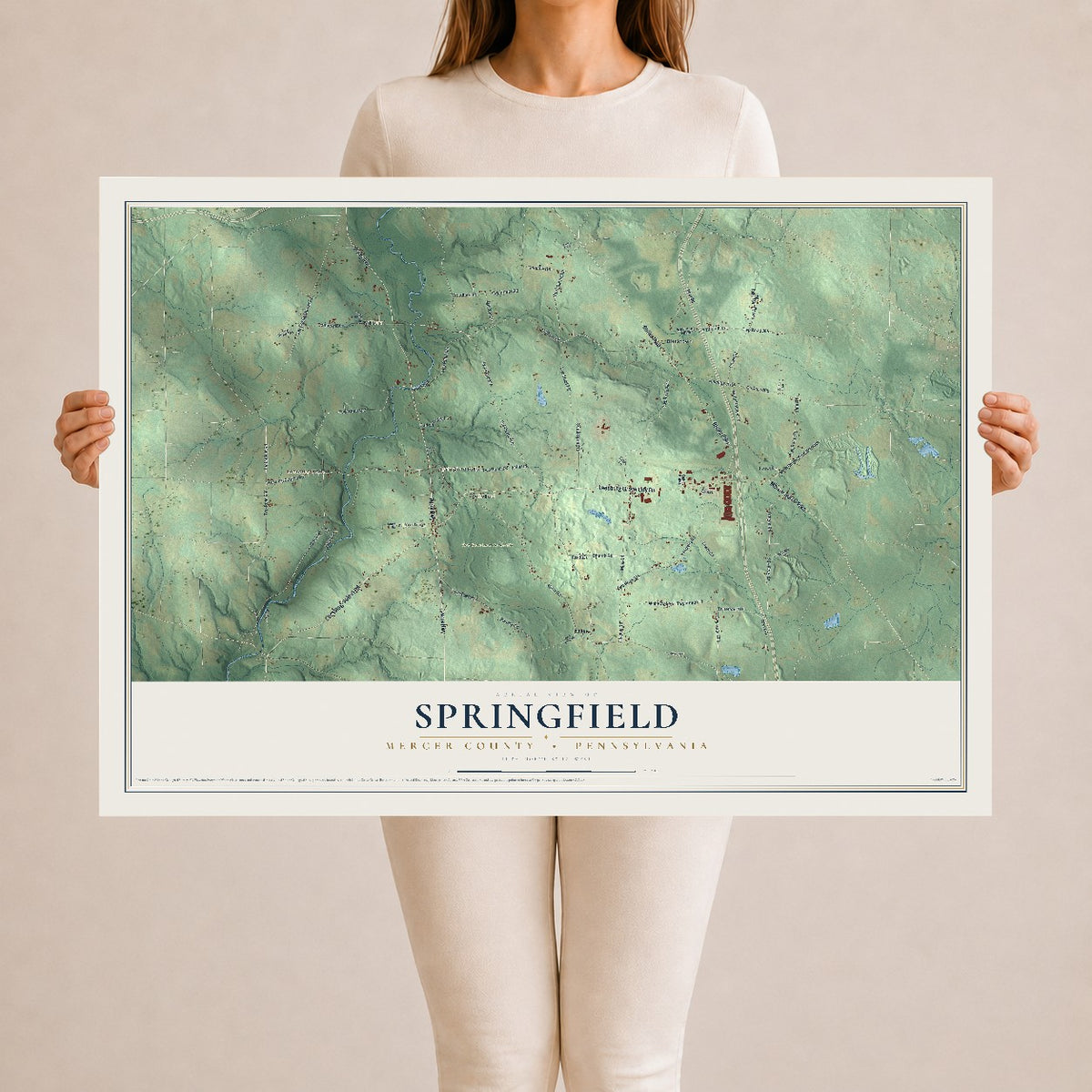 Map of Springfield, Mercer County, Pennsylvania, 24 x 36 inch unframed archival matte print