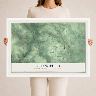 Map of Springfield, Mercer County, Pennsylvania, 24 x 36 inch print in a white wood frame