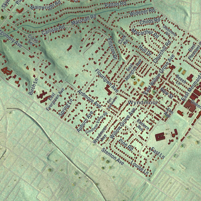 Close-up of the map of Springfield, Montgomery County, Pennsylvania print showing street and building detail