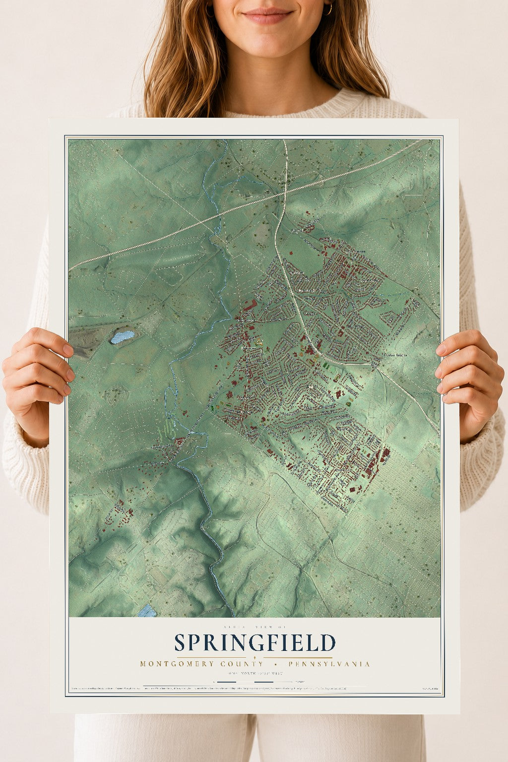 Map of Springfield, Montgomery County, Pennsylvania, 18 x 24 inch unframed archival matte print