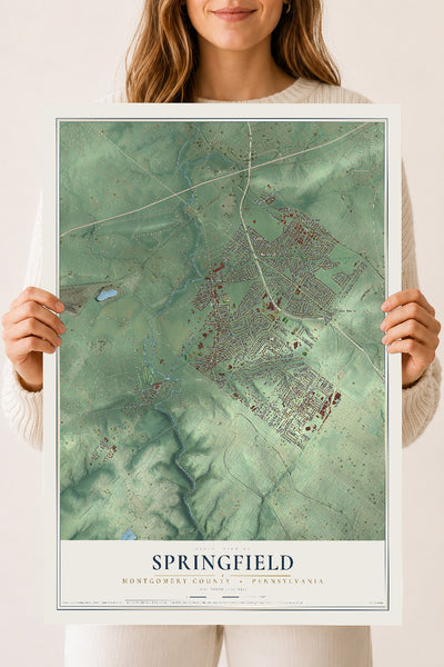 Map of Springfield, Montgomery County, Pennsylvania, 18 x 24 inch unframed archival matte print