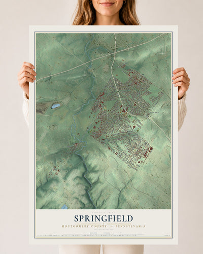 Map of Springfield, Montgomery County, Pennsylvania, 24 x 36 inch unframed archival matte print