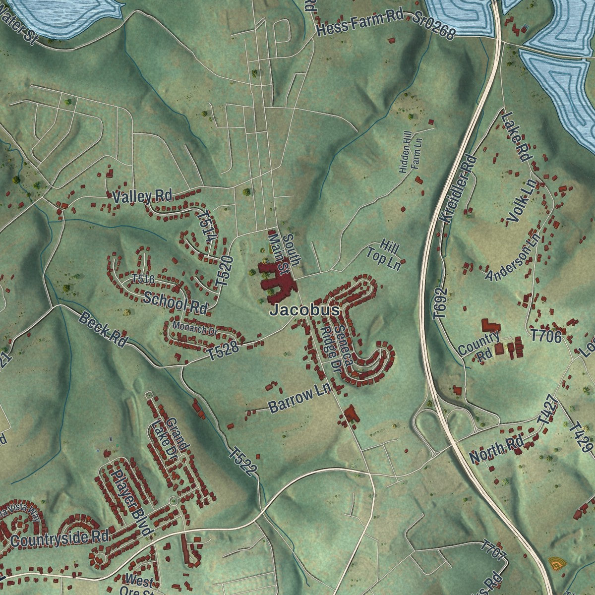 Close-up of the map of Springfield, York County, Pennsylvania print showing street and building detail
